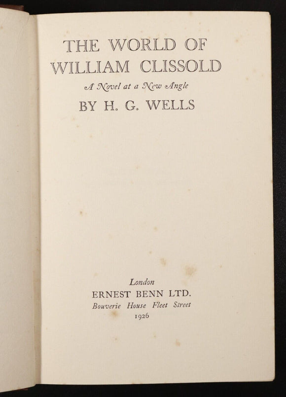 1926 The World Of William Clissold by H.G. Wells Antique Fiction Book Vol 1