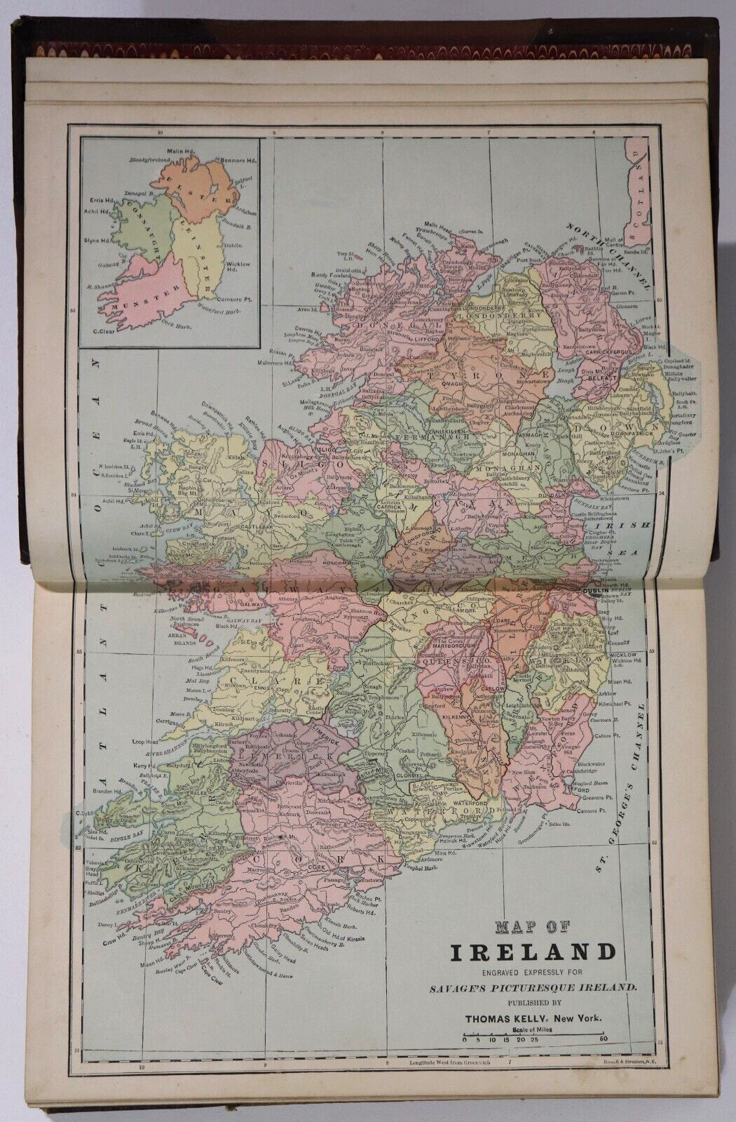 1884 Picturesque Ireland by John Savage Antiquarian Irish History Book Leather