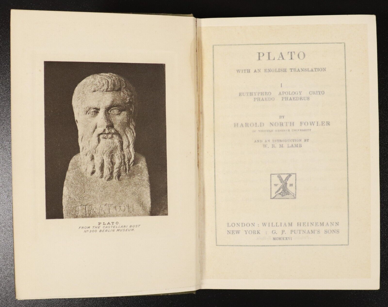 1926 2vol Plato: Laws, Euthyphro, Apology, Crito etc Antique Philosophy Books