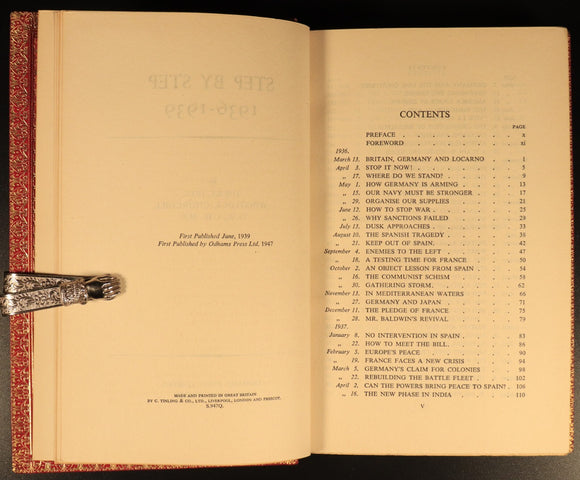 1947 Step By Step 1936-1939 by Winston Churchill Antique History Book Leather