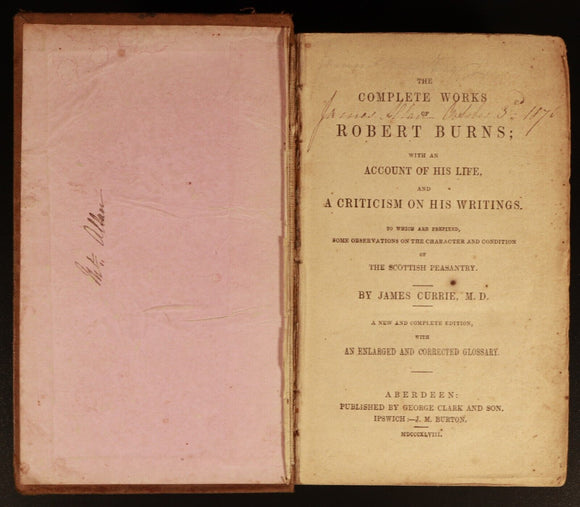 1848 The Complete Works Of Robert Burns by J Currie Antique Scottish Poetry Book