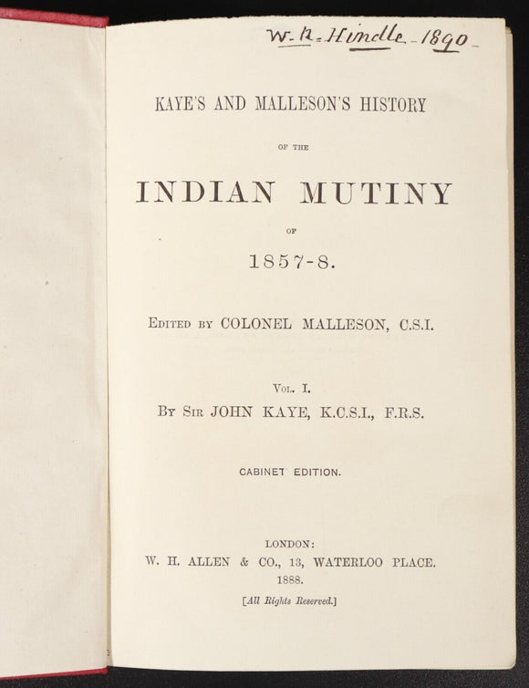 1888 6vol History Of The Indian Mutiny Kaye & Malleson Antique Military Book Set