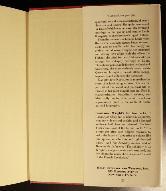 1961 Daughter of Napoleon by C. Wright Hortense Queen of Holland History Book