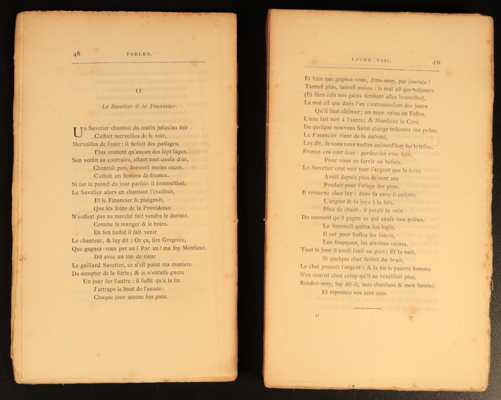1868 Fables De La Fontaine Antiquarian French Literature Book 2vol Suit Rebind
