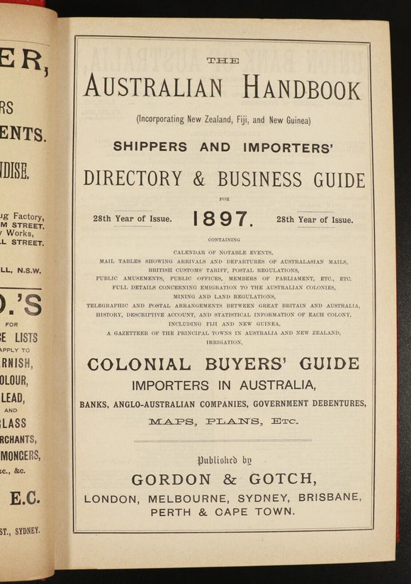1897 Australian Handbook Directory Business Guide Antiquarian Reference Book