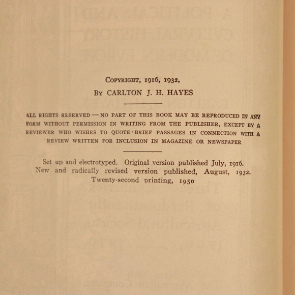 1950 Political & Cultural History Of Modern Europe by Carlton Hayes History Book