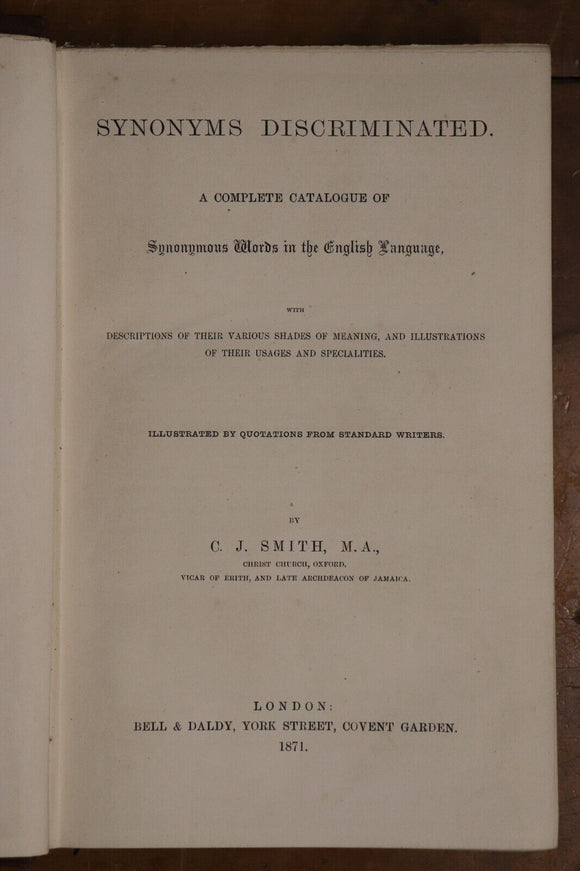1871 Synonyms Discriminated by CJ Smith 1st Ed Antique English Language Book