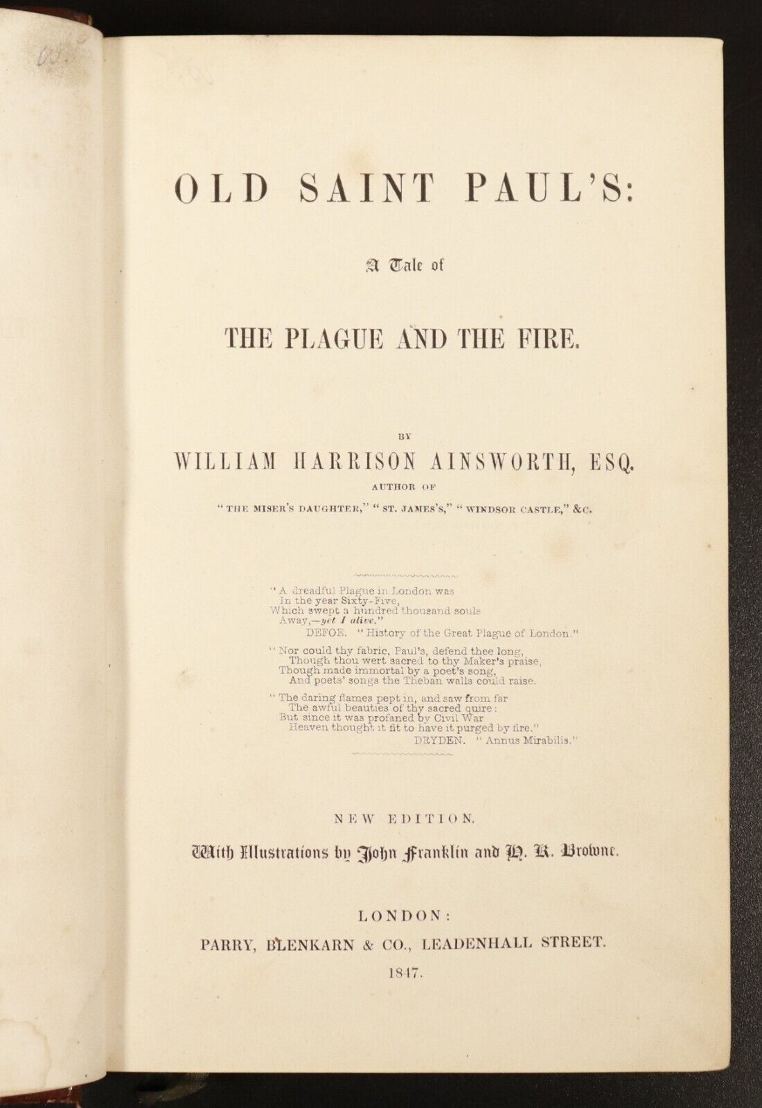 1847 Old Saint Paul's: Plague & Fire by WH Ainsworth Historical Romance Book
