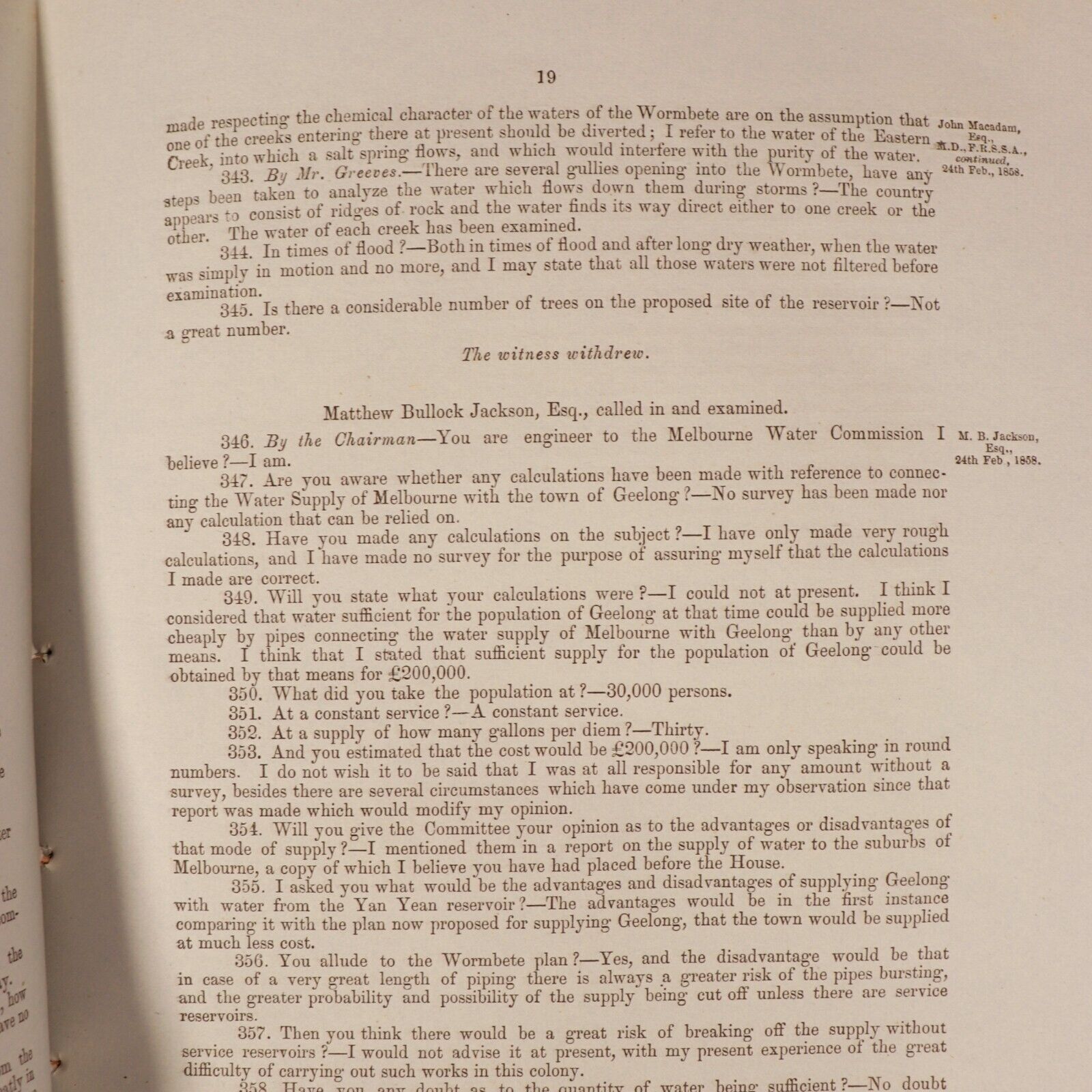 1858 Water Supply To Geelong Colony Of Victoria Government Report History Book