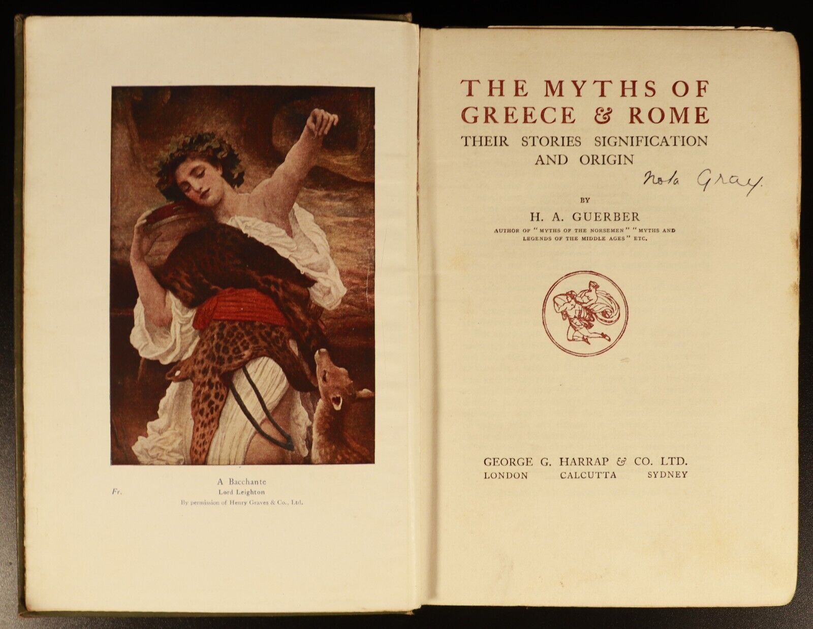 1926 Myths Of Greece & Rome by H.A. Guerber Antique Illustrated Literature Book