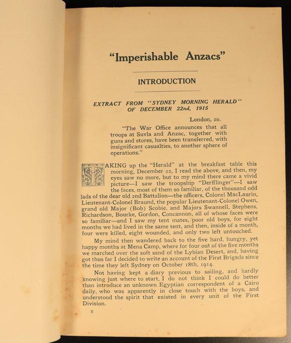 Imperishable Anzacs Story Of First Brigade 1916 Antique Military History Book