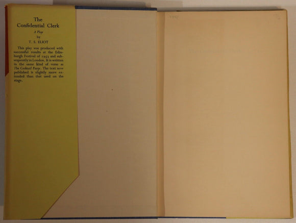 1954 The Confidential Clerk: A Play By T.S. Eliot Vintage Performing Arts Book