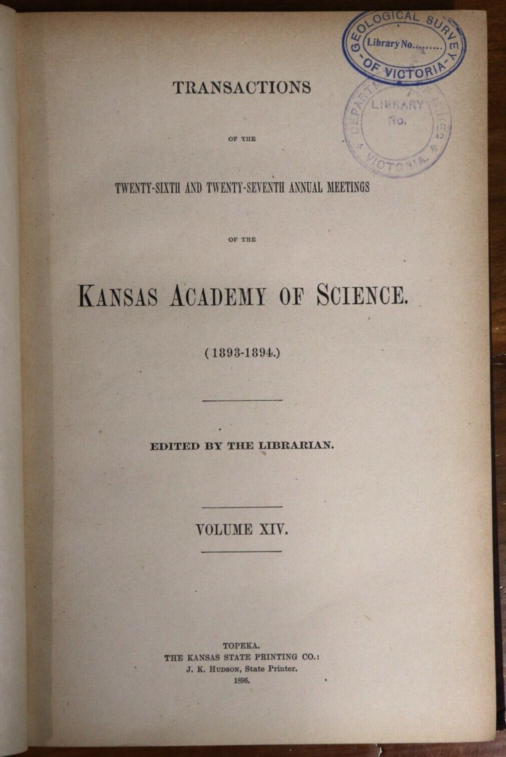 1896 Transactions Of The Kansas Academy Of Science Antique Science Book - 0