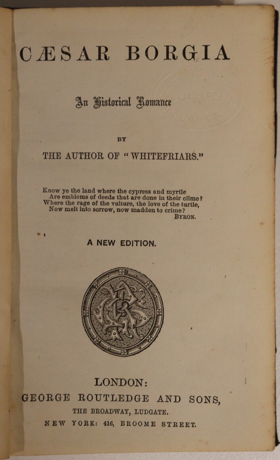 c1895 Caesar Borgia by the Author Of Whitefriars Antique British Fiction Book - 0