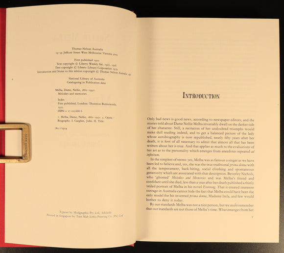 Melodies & Memories Dame Nellie Melba 1980 Australian Theatre Book Autobiography