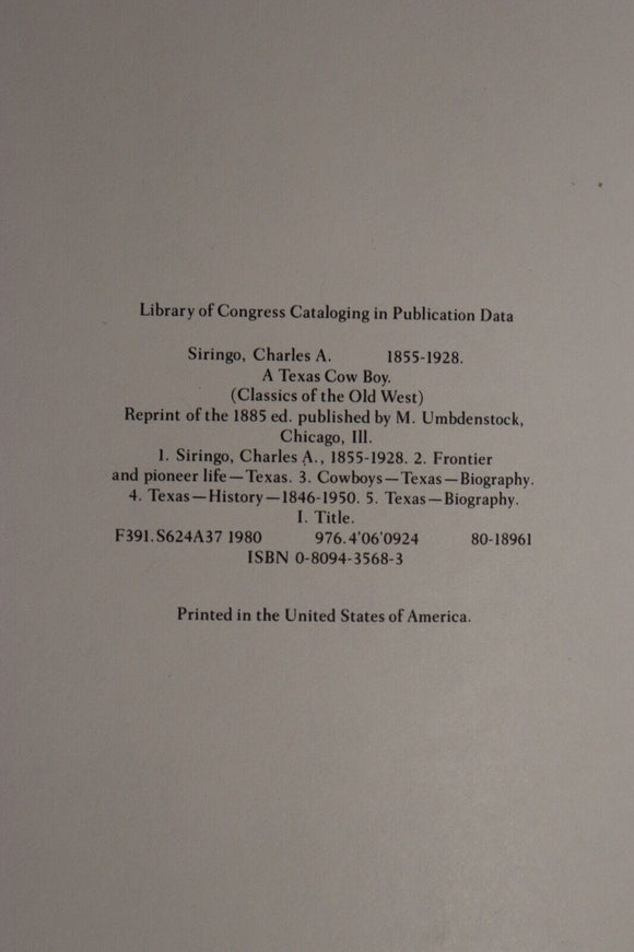 1980 A Texas Cowboy by Chas. Siringo Vintage American Western Fiction Book