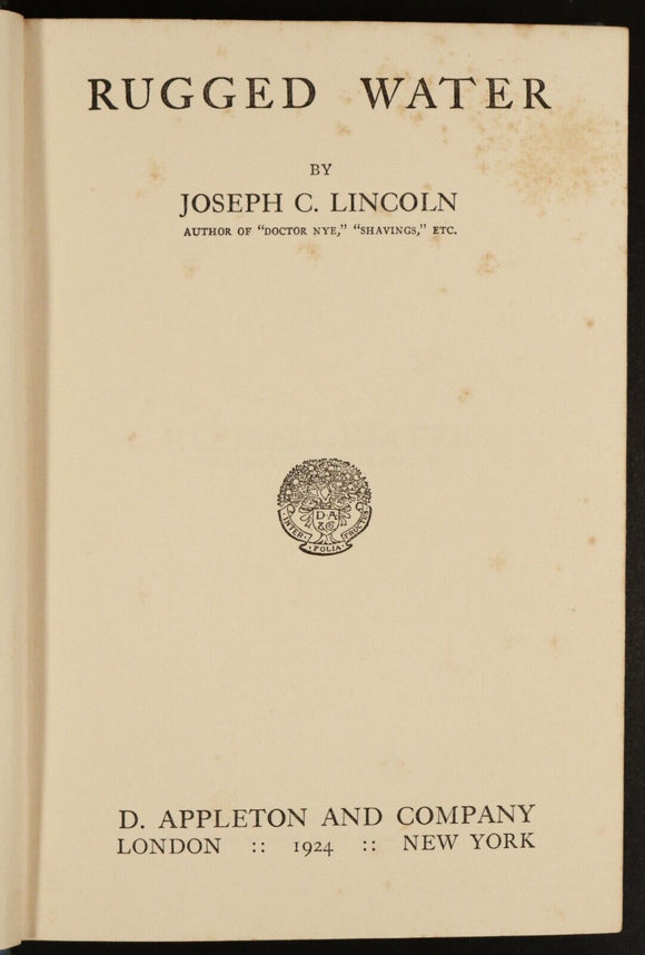 1924 Rugged Water by Joseph C. Lincoln 1st Edition Antique American Fiction Book
