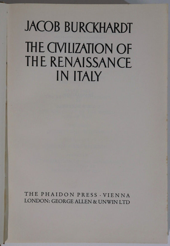 c1936 Civilization Of The Renaissance In Italy by J Burckhardt Antique Book