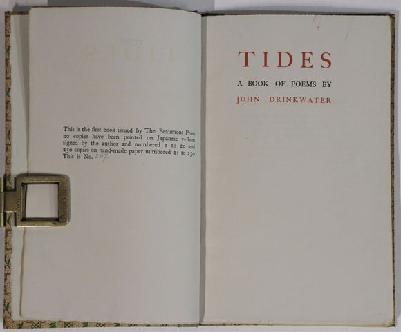 1917 Tides: A Book Of Poems by J. Drinkwater Ltd 1st Edition British Poetry Book