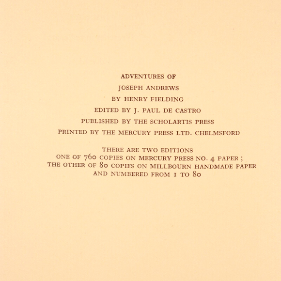 1929 Adventures Of Joseph Andrews Henry Fielding British Fiction Book Limited Ed