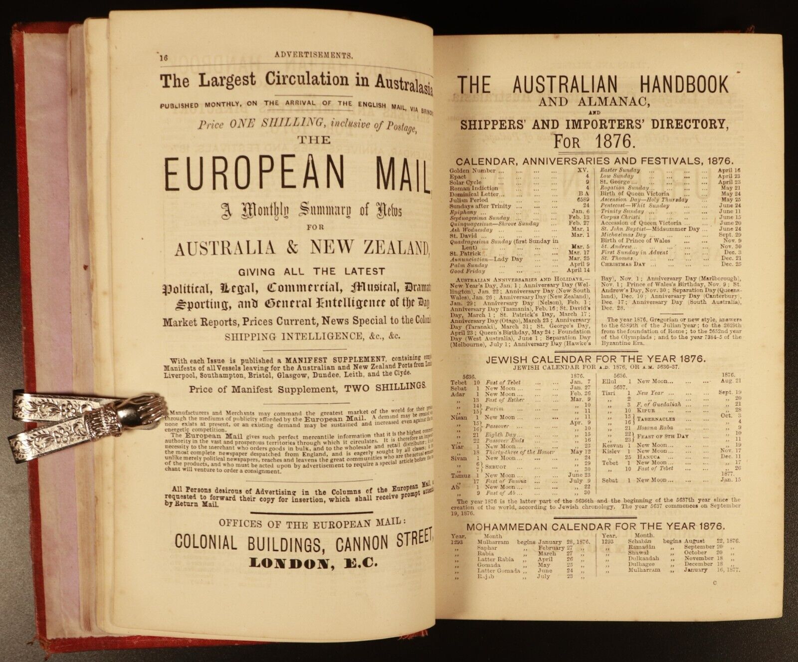 1876 Australian Handbook Almanac Shippers' Directory Antiquarian Reference Book