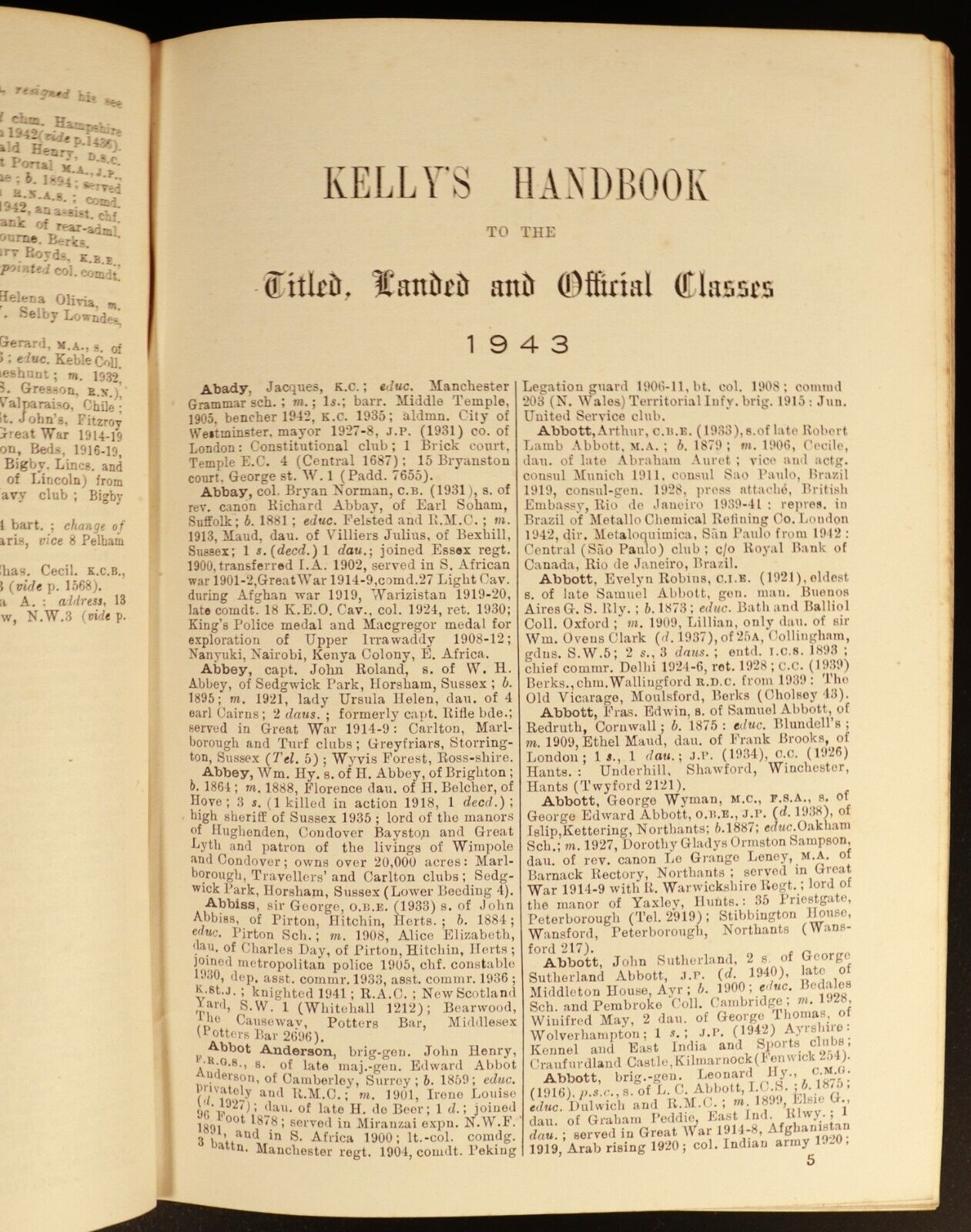 1943 Kellys Handbook Titled Landed Official Classes Antique British History Book