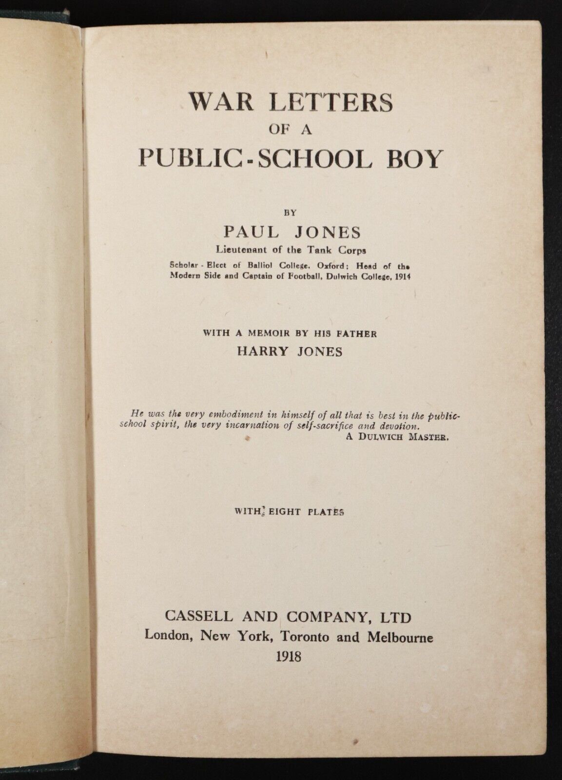 1918 War Letters Of A Public School Boy by Paul Jones Military History Book 1st