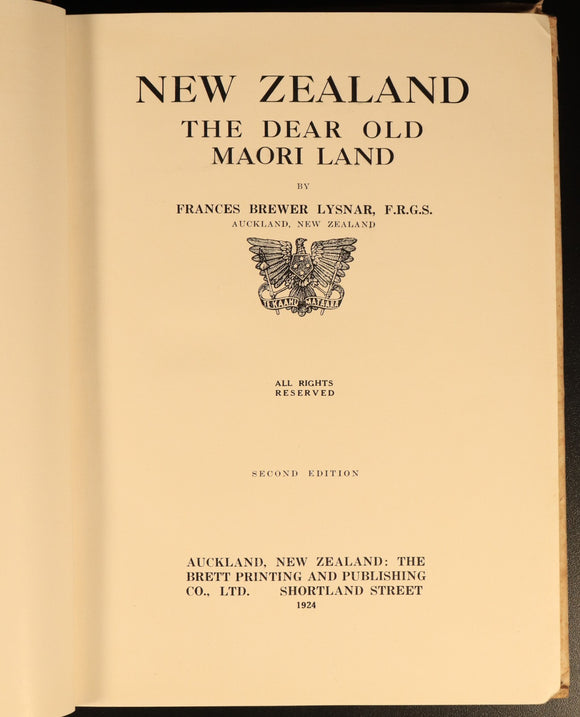 1924 New Zealand Dear Old Maori Land F.B Lysnar Antique New Zealand History Book