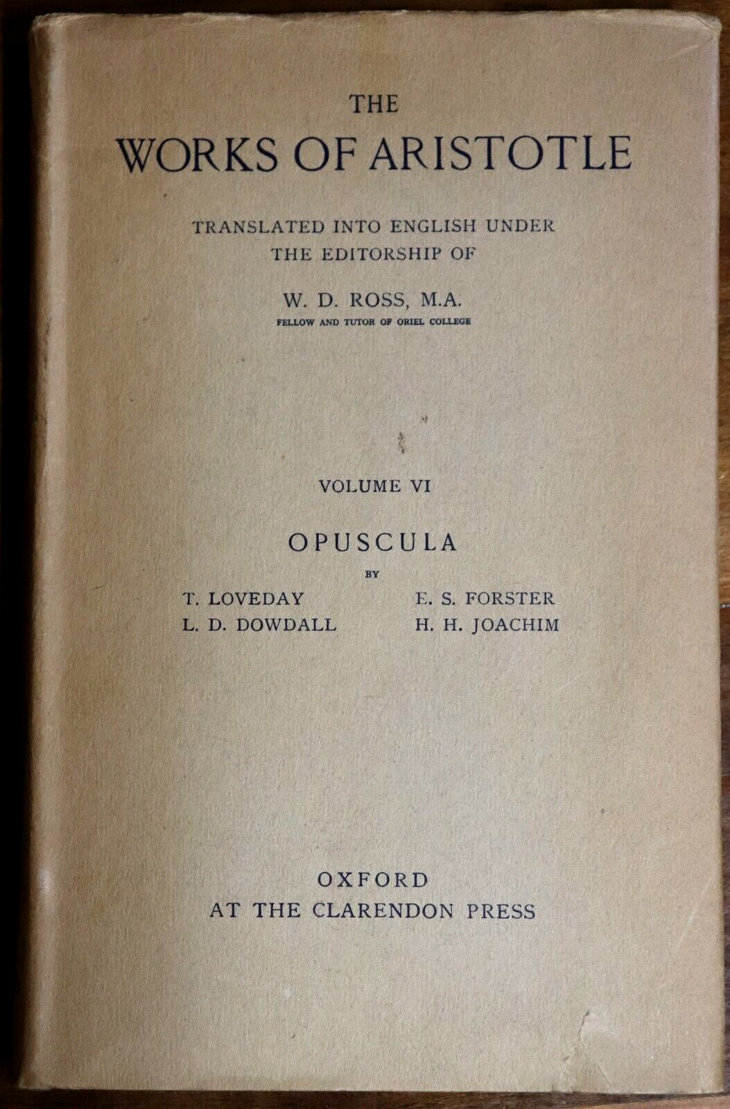 1913 The Works Of Aristotle Vol. VI Opuscula Antique Greek Philosophy Book