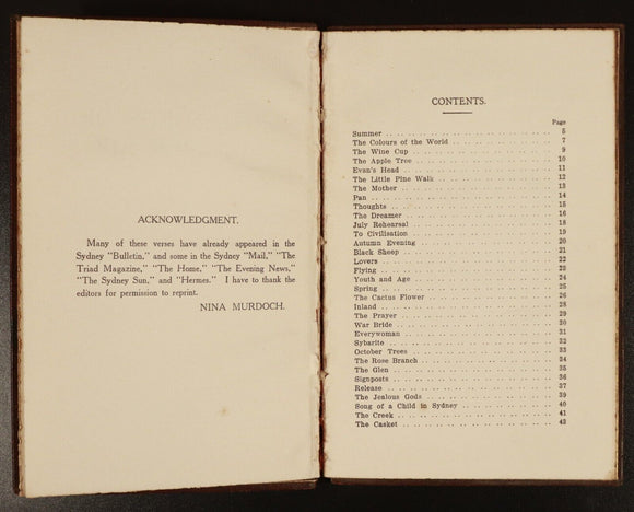 1922 More Songs Of The Open Air Nina Murdoch SIGNED Australian Poetry Book 1st