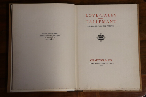 1925 Love-Tales From Tallemant Limited Edition Antique French Literature Book