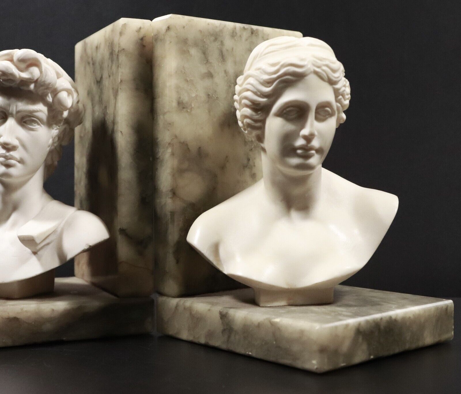 c1960's Genuine Alabaster Italian Made Book Ends With Busts Of David & Aphrodite - 0