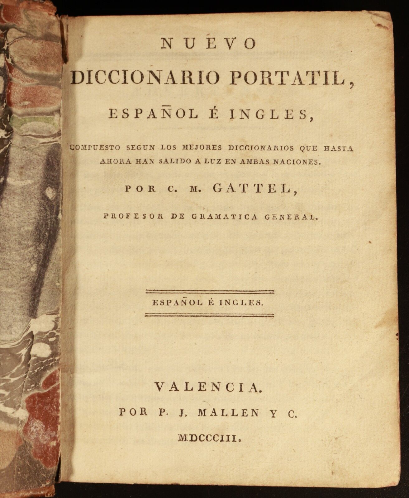 1803 Nuevo Diccionario Portatil Espanol E Ingles Antiquarian Dictionary Book