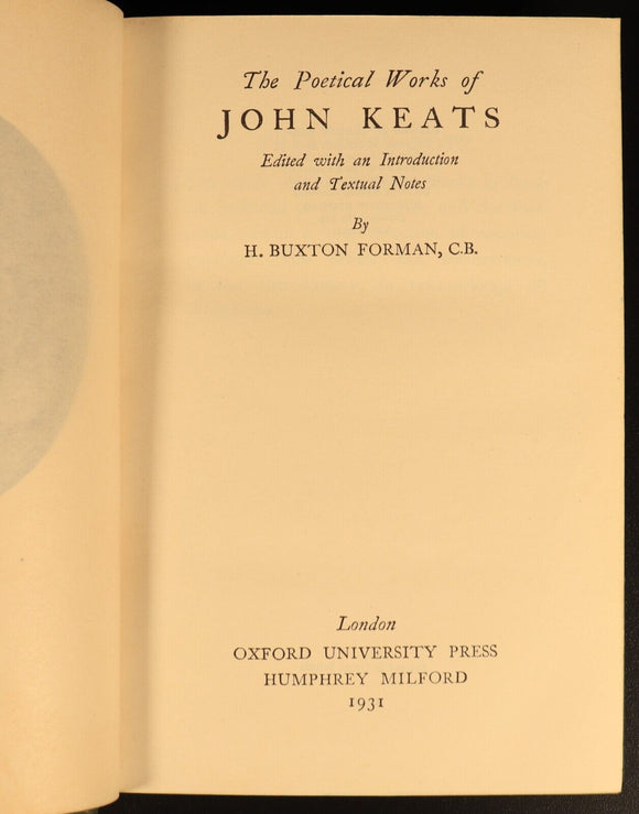 The Poetical Works Of John Keats 1931 Antique British Poetry Book Leather Bind