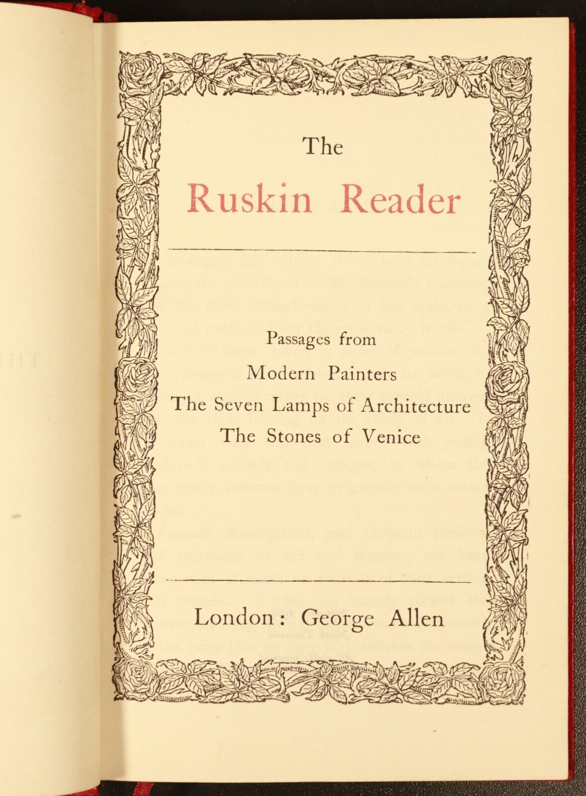 1905 The Ruskin Reader John Ruskin Antique History Book Seven Lamps Architecture