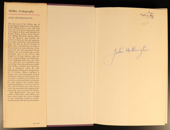 Melba A Biography by John Hetherington 1967 SIGNED Australian Theatre Book