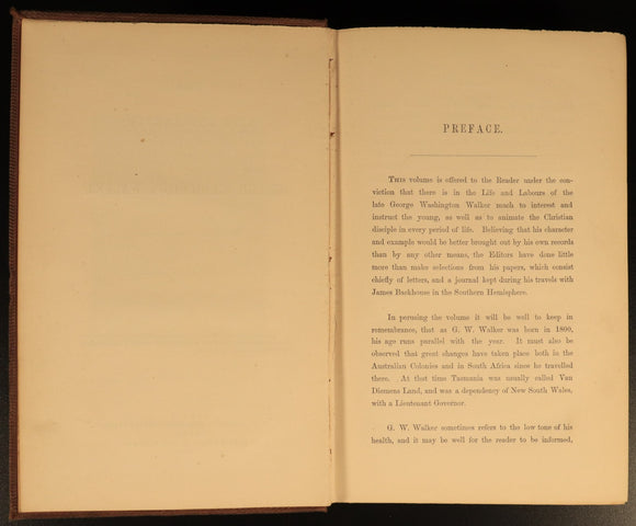 1862 Life Of George W. Walker of Hobart Town Antiquarian Australian History Book