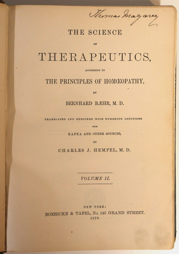 The Science Of Therapeutics by Bernhard Baehr - 1870 - Antique Medical Book