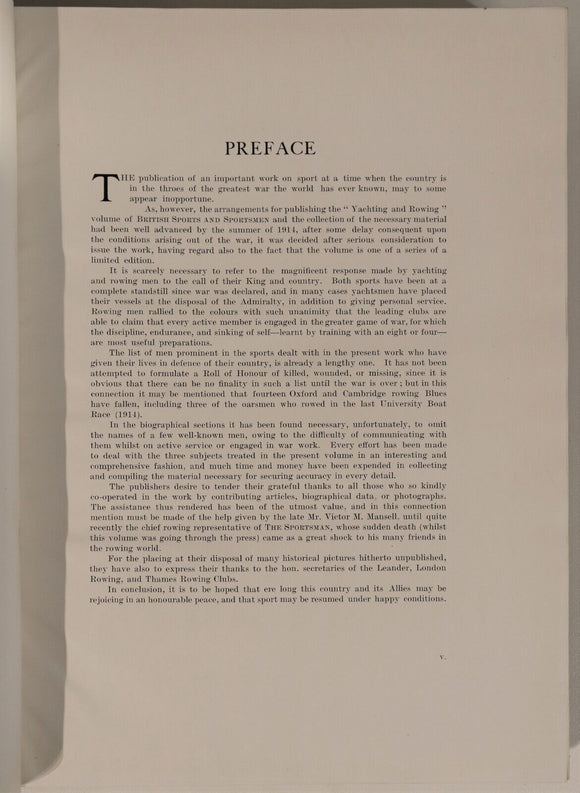 1916 British Sports & Sportsmen Yachting & Rowing Antique British History Book