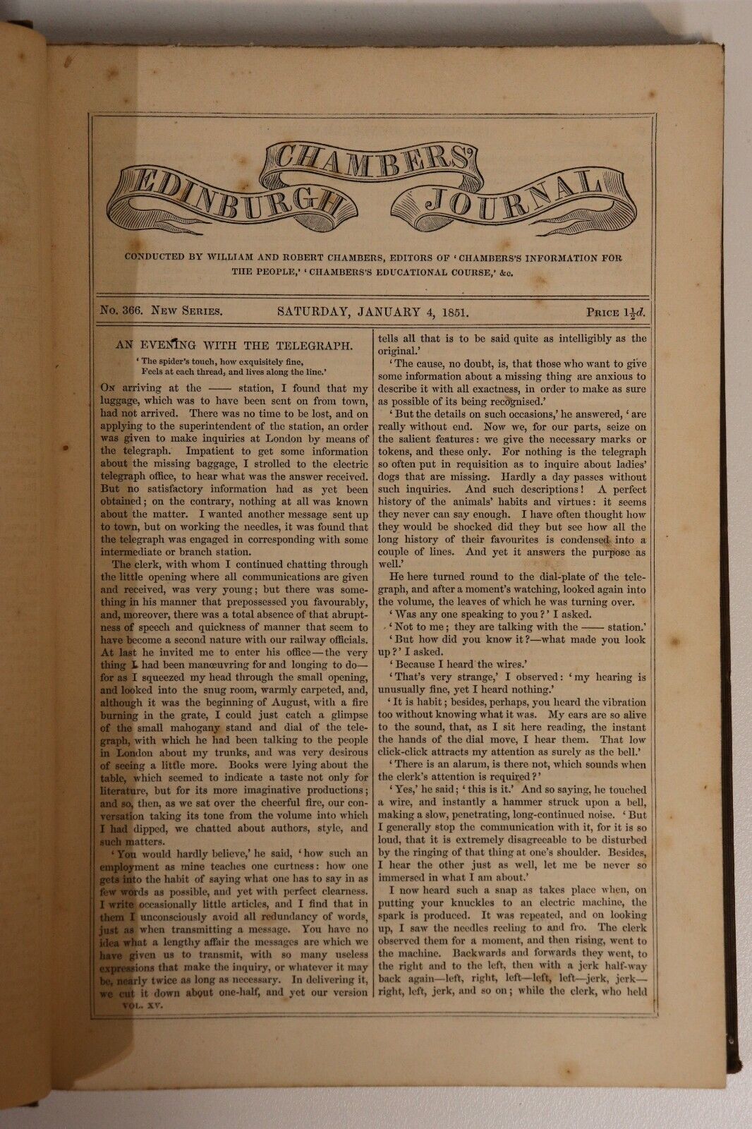 1851 Chambers's Edinburgh Journal Vol. 15 Antique British Reference History Book