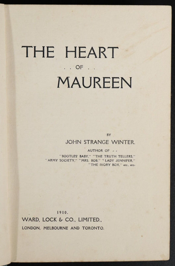 1910 The Heart Of Maureen by John Strange Winter Antique British Fiction Book