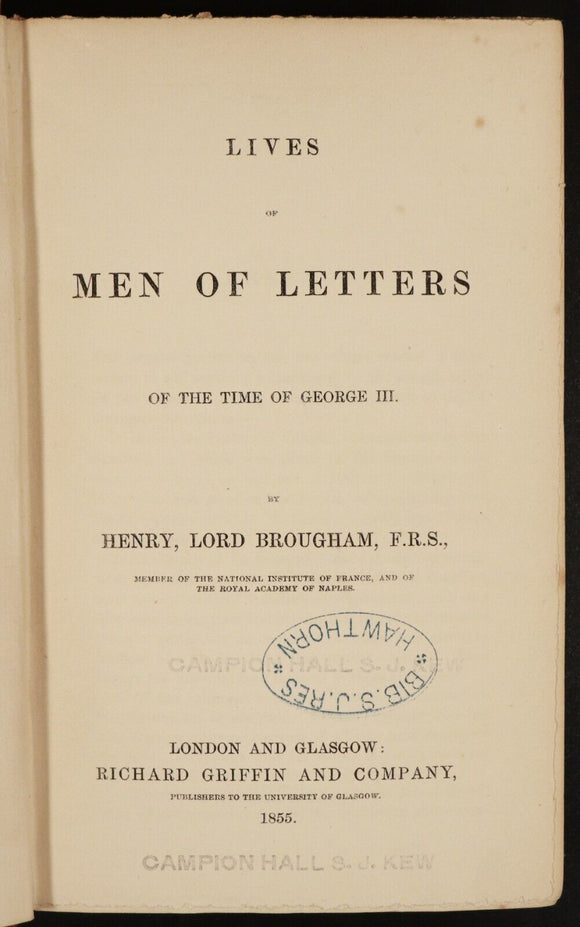 1855 Lives Of Men Of Letters Time Of George III Antiquarian British History Book