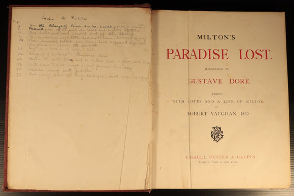 c1880 Milton's Paradise Lost: Gustave Dore Antiquarian Book Engravings In Red