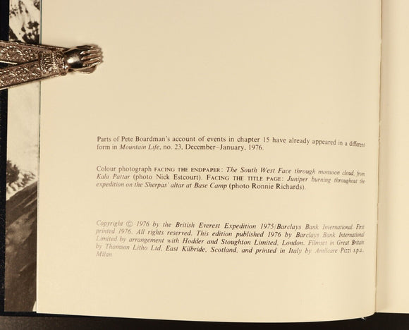 1976 Everest: The Hard Way by Chris Bonington Illustrated Mountaineering Book