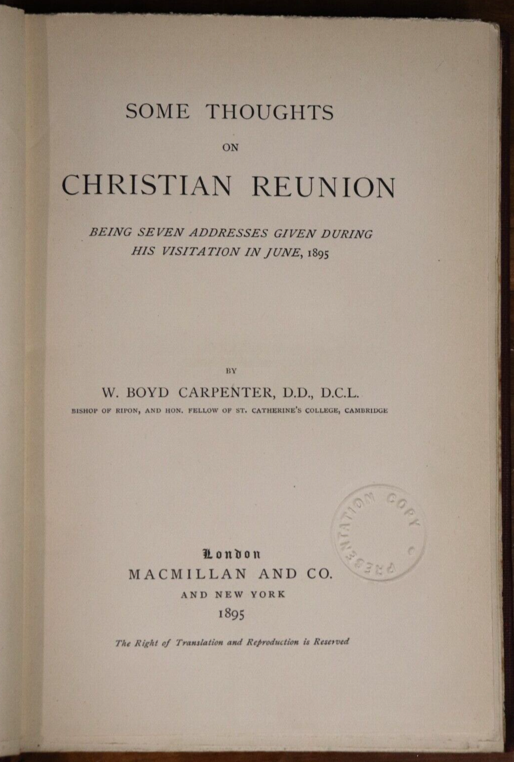 1895 Some Thoughts On Christian Reunion Antique British Theology Book - 0