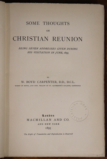 1895 Some Thoughts On Christian Reunion Antique British Theology Book - 0