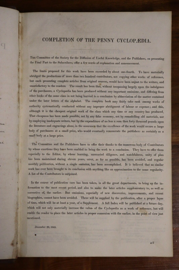 1843 The Penny Cyclopaedia Vol. 27 Antique British Reference History Book
