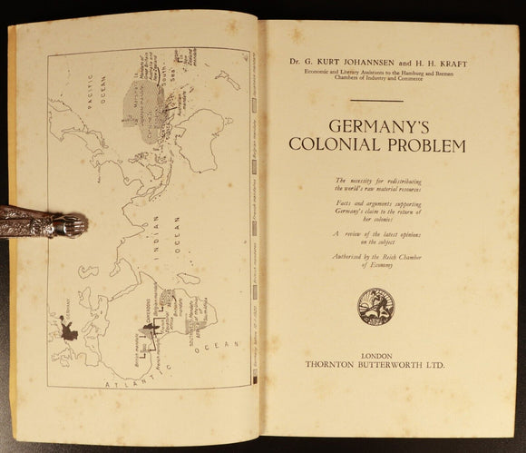 1937 Germany's Colonial Problem by Johannsen & Kraft Pre WW2 German History Book
