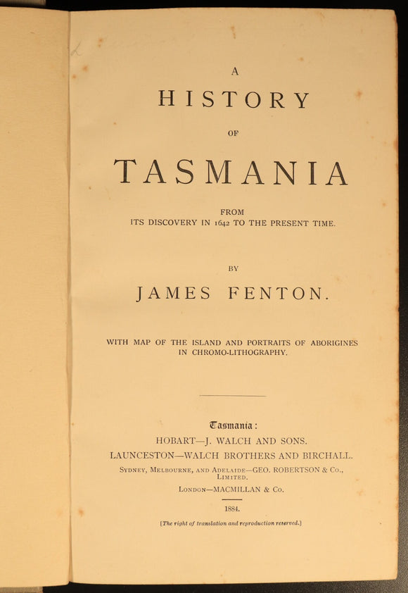 1884 History Of Tasmania From 1642 Antique Australian History Book Aboriginal