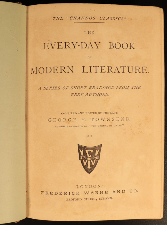 Everyday Book Of Modern Literature by GH Townsend c1870 Antique Book Chandos